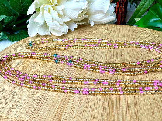 African waist beads, tie on Non stretchy clear waist beads , African waist beads for weight loss, gold African waist beads, black-owned