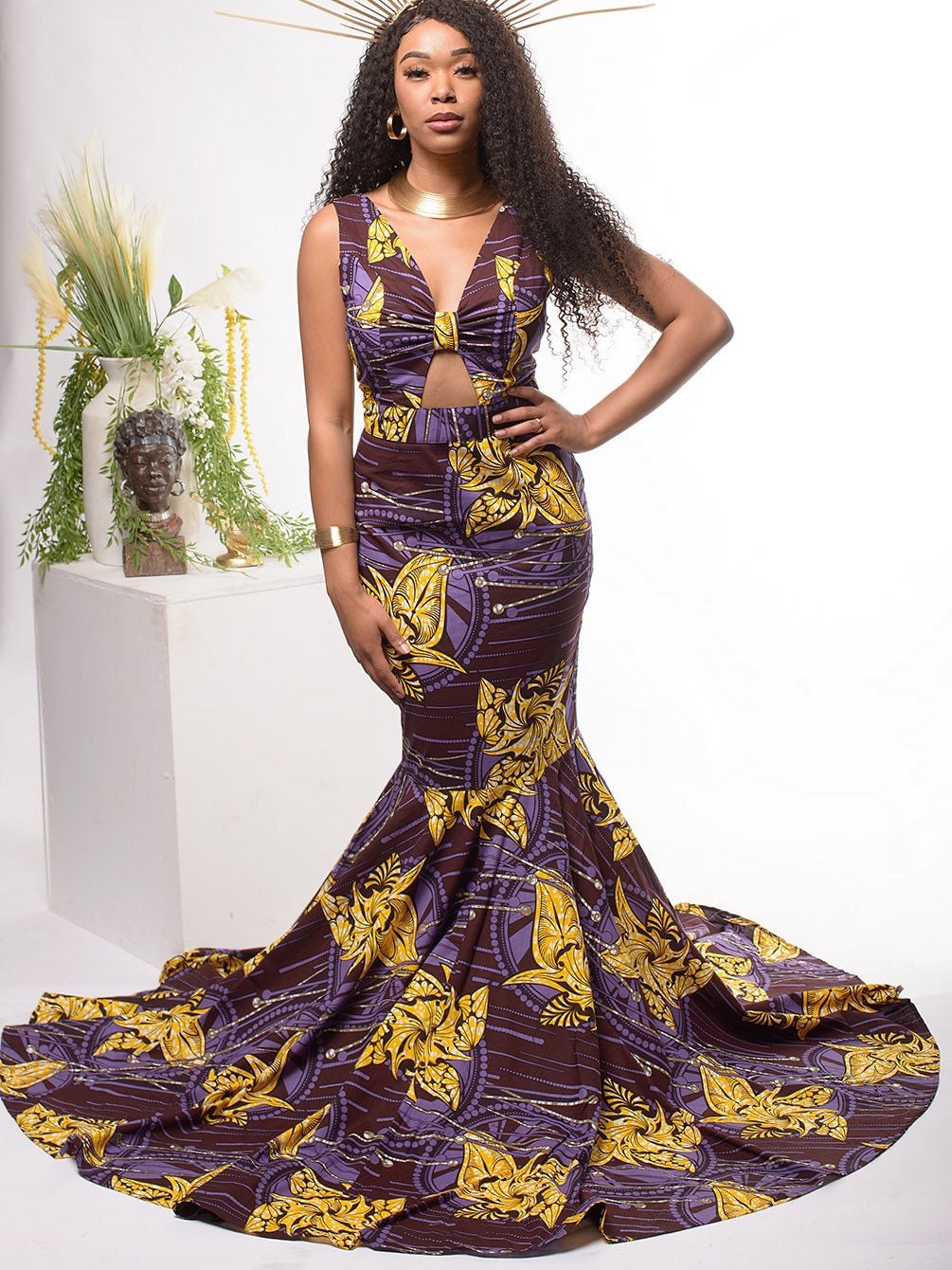 African dress, long mermaid african prom dress, African wedding guess dress, traditional African clothing, African Fashion, black owned.