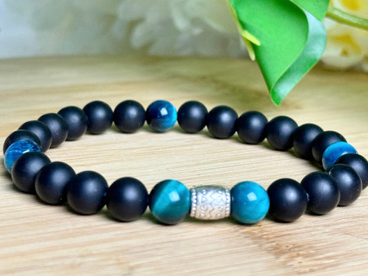 Blue Tiger’s eye bracelet, Natural Stone Bracelets for Anxiety relief, 8mm Black Onyx Stretchy Beaded Bracelets Gift For Men/Women,