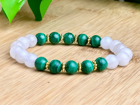 Green malachite and white Jade beaded goddess bracelet, handcrafted Elegant harmony gemstone Bracelets, perfect gift For her, wife/mother