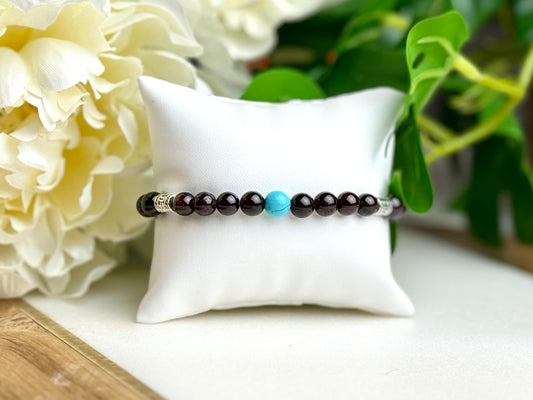 Handcrafted Garnet Bead Bracelet with Sterling Silver Accent and Turquoise Highlight - Elegant, Healing Gemstone Jewelry Bracelets,