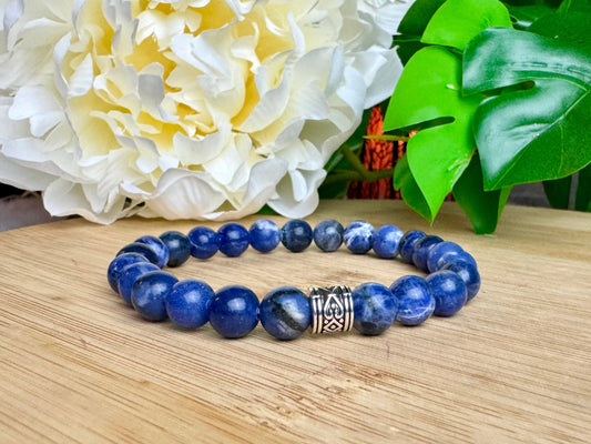 Handmade Sodalite Beaded Bracelet - Handcrafted Gemstone Jewelry, unisex Blue Stone Bracelet with Silver Accents,